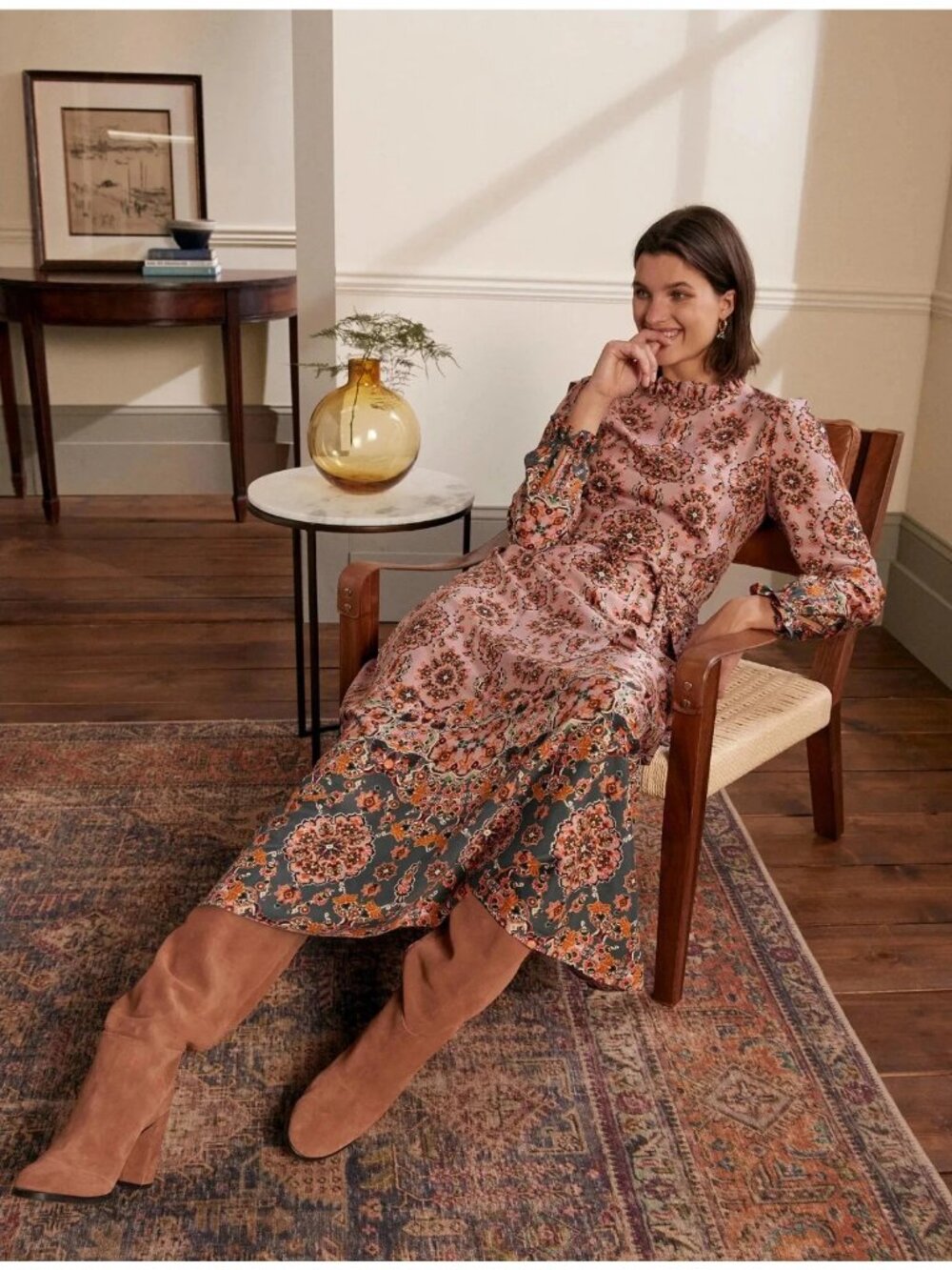 Boden Mariam Silk Blend Maxi Dress US Size 6 Old Rose Intricate Tapestry Pink - Picture 2 of 14